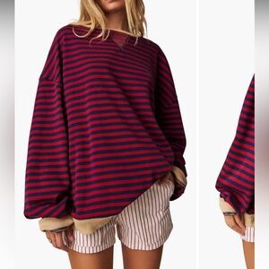 Free People Classic Striped Oversized Crewneck Nautical Combo